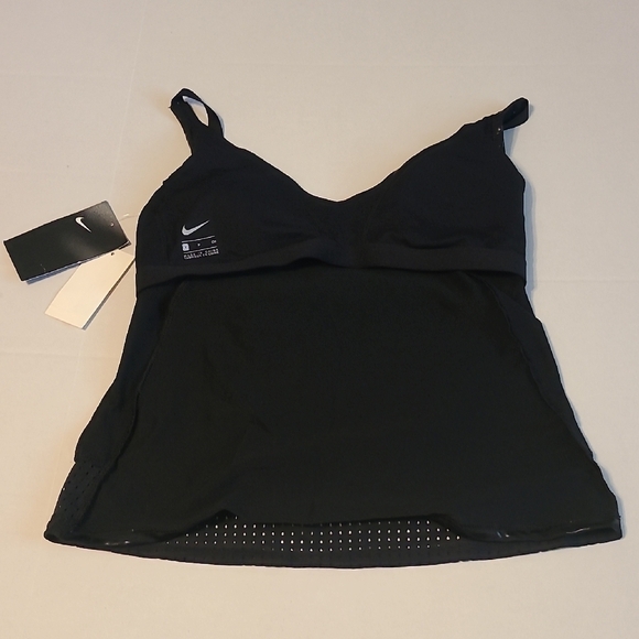 Nike Shiny Black Womens Swimsuit Top Striped Perforated NWT Small Adj Straps - Picture 10 of 11